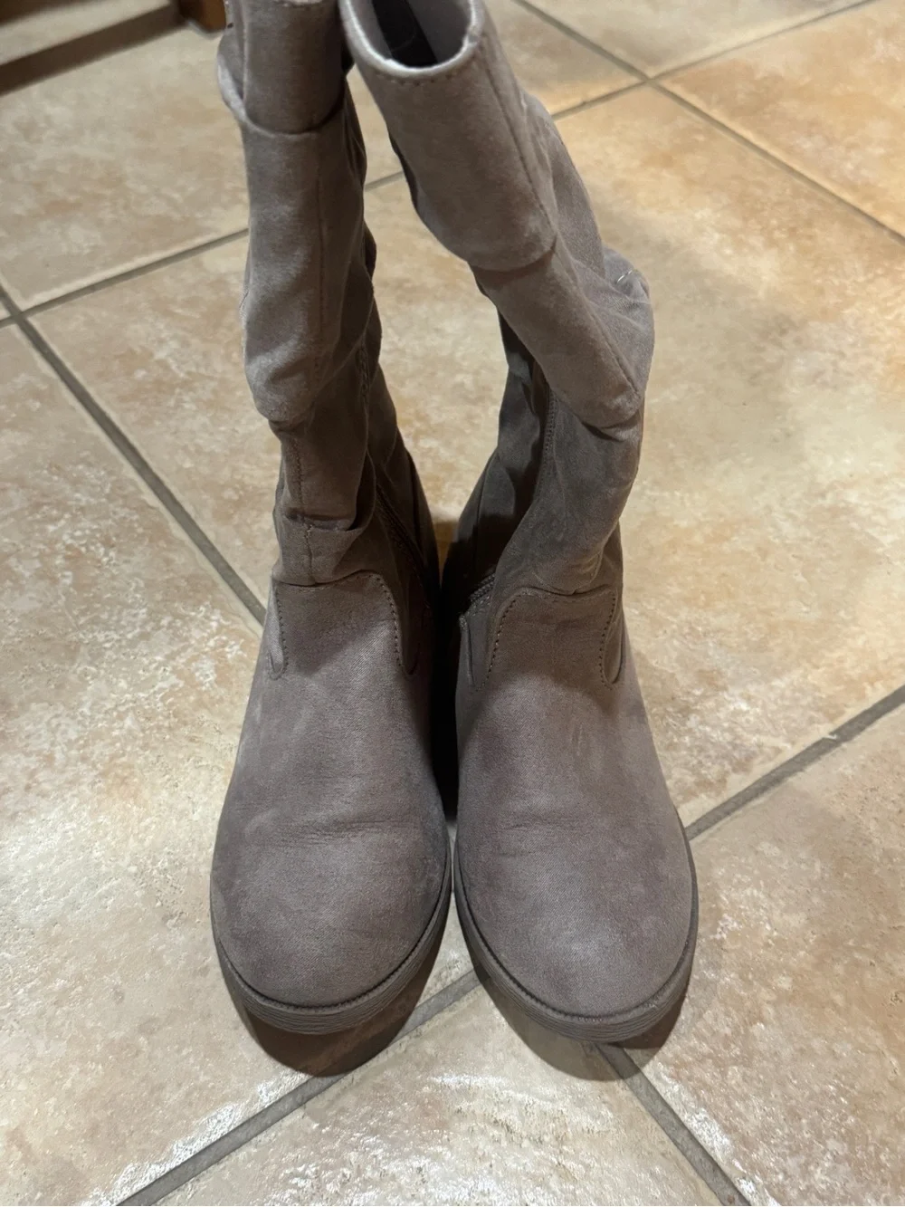 Gray Slouchy Mid-Calf Boots